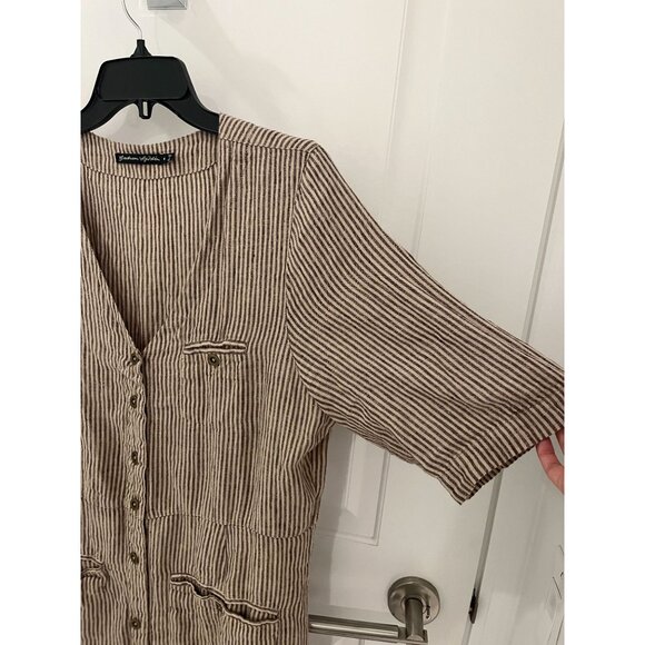 GUDRUN SJODEN 100% Linen Striped Button front Shirt Dress Pockets MEDIUM - Picture 2 of 8